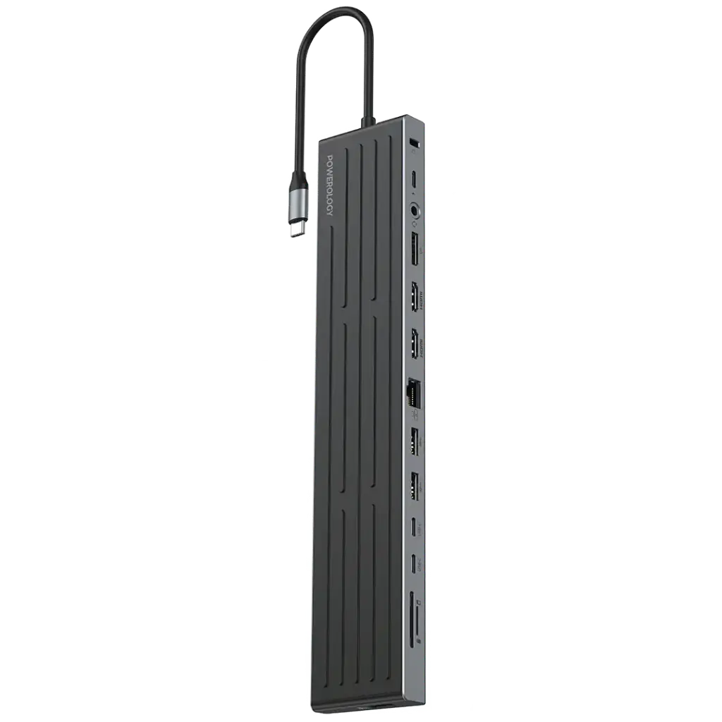 Powerology Nexis 13-in-1 Multi-Display USB-C Hub & Laptop Stand - Blac